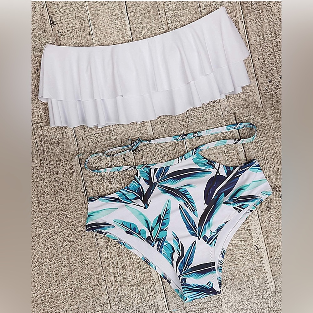 Tempt Me Women Two Piece High Waisted Bikini Set Swimsuit Off Shoulder - Picture 2 of 5